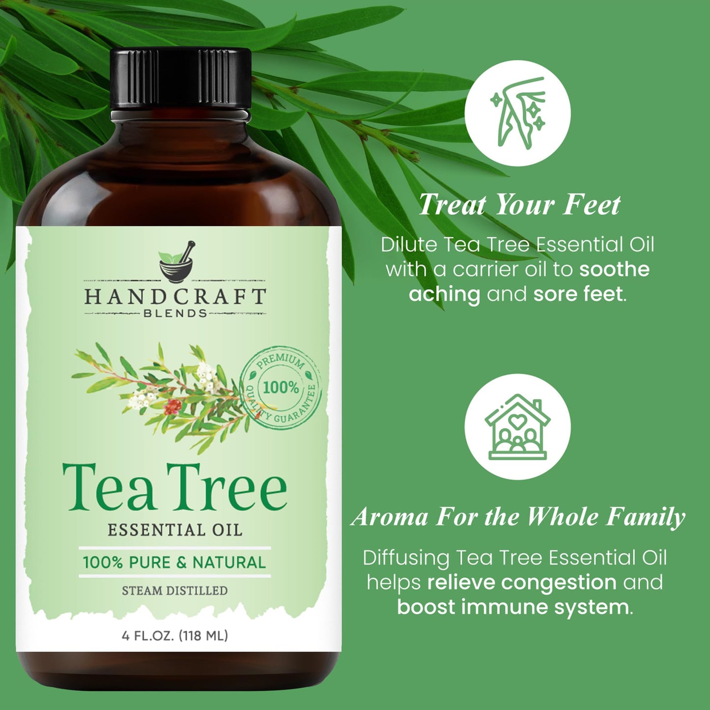 Tea Tree Essential Oil – Handcraft Blends – 4 Fl Oz – 100% Pure
