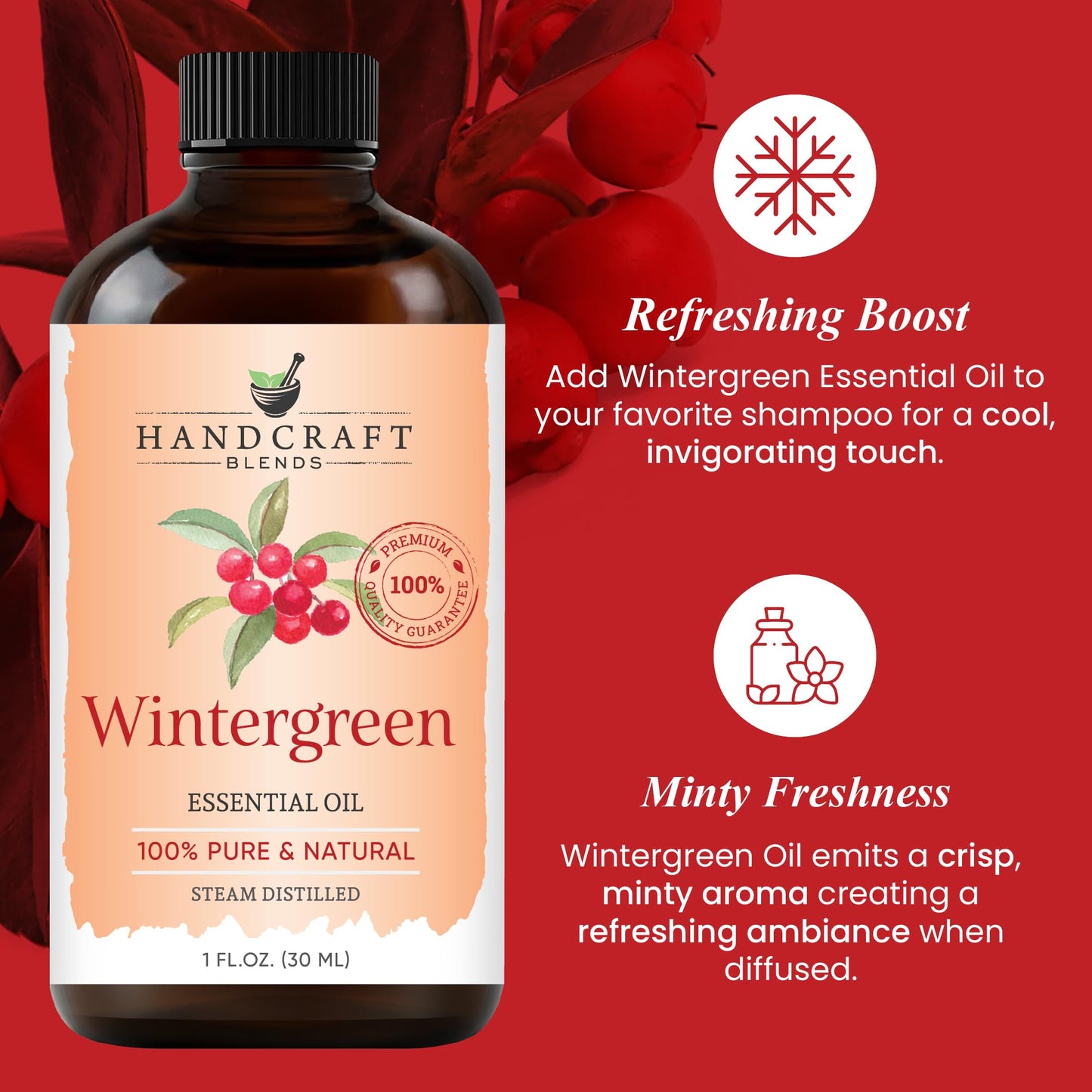Handcraft Blends Wintergreen Essential Oil – 1 Fl Oz | 100% Pure & Natural, Premium Grade