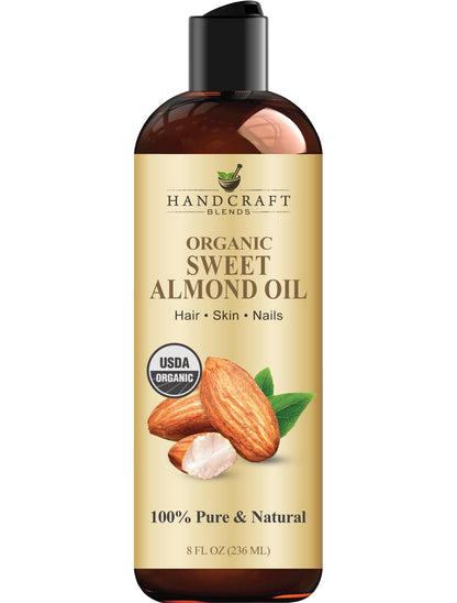 Handcraft Blends Organic Almond Oil 8oz | Pure & Natural Carrier Oil for Skin & Hair