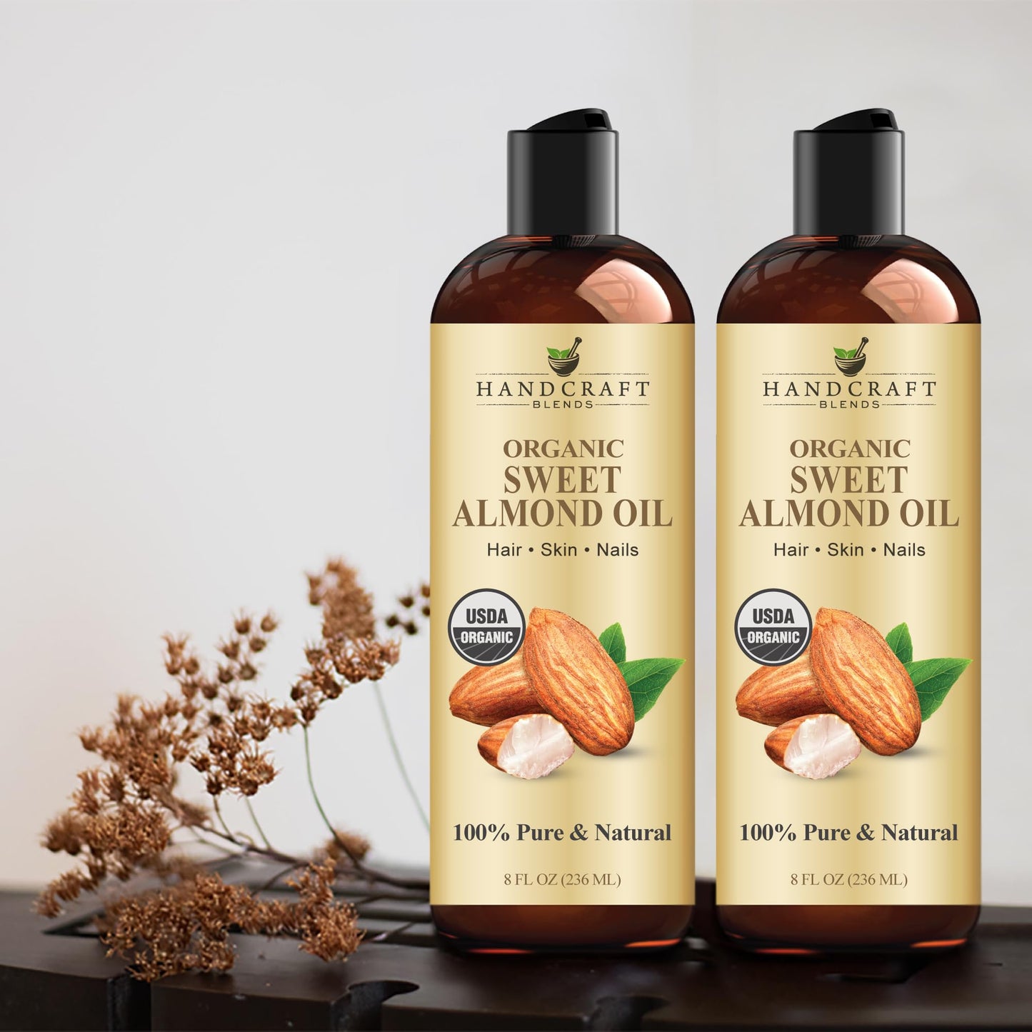 Handcraft Blends Organic Almond Oil 8oz | Pure & Natural Carrier Oil for Skin & Hair