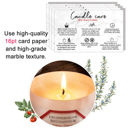 Handmade Candle Care Instruction Card - 50 Pack (3.5 x 2 in) Marble Look Design