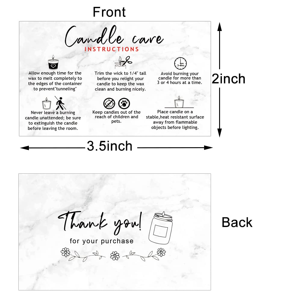 Handmade Candle Care Instruction Card - 50 Pack (3.5 x 2 in) Marble Look Design