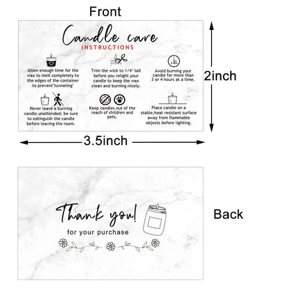 Handmade Candle Care Instruction Card - 50 Pack (3.5 x 2 in) Marble Look Design