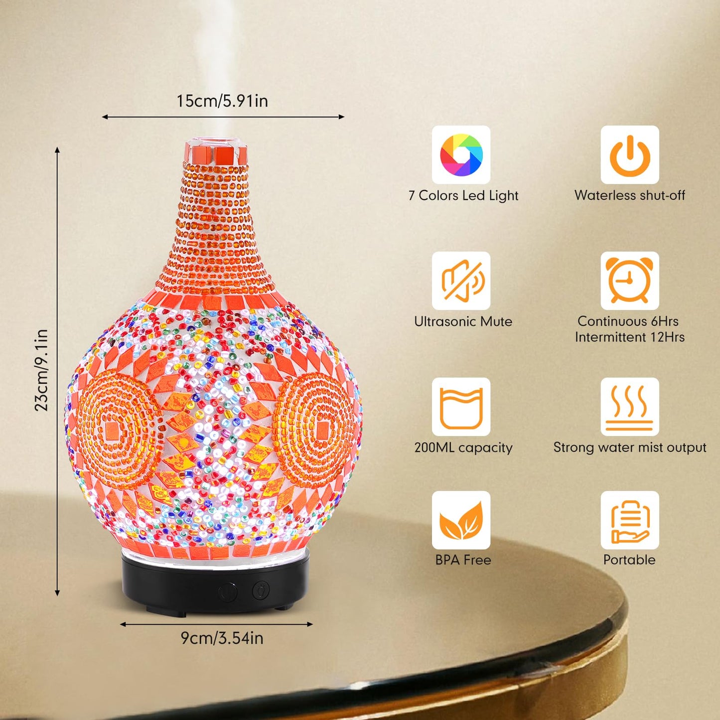 Mosaic Glass Diffuser - Tiffany Style Aromatherapy with 7-Color LED