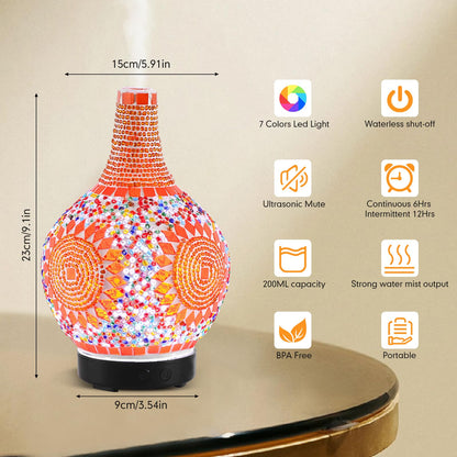Mosaic Glass Diffuser - Tiffany Style Aromatherapy with 7-Color LED