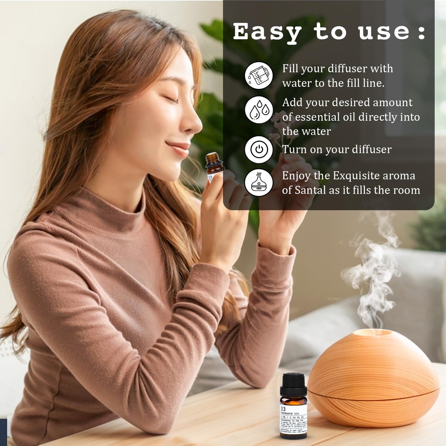 Santal Essential Oil for Diffuser – Inspired by Santal 33, 10 ml Glass Bottle with Euro Dropper (USA Made)