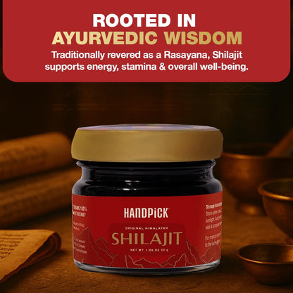 HANDPICK Himalayan Shilajit Resin | 75% Fulvic Acid, 85+ Trace Minerals | 100% Natural Supplement, 30 Grams | Non GMO, Gluten Free, Sugar Free | High Dosage of Energy of Men & Women | 400mg