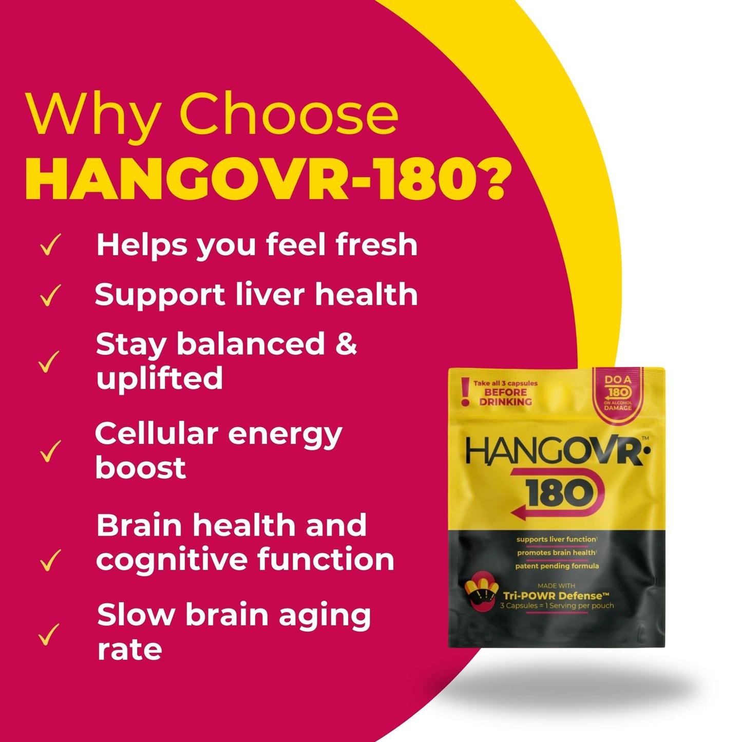 Hangovr 180 Tri-Power Before Drinking Defense - 8-Pack | Liver & Brain Support