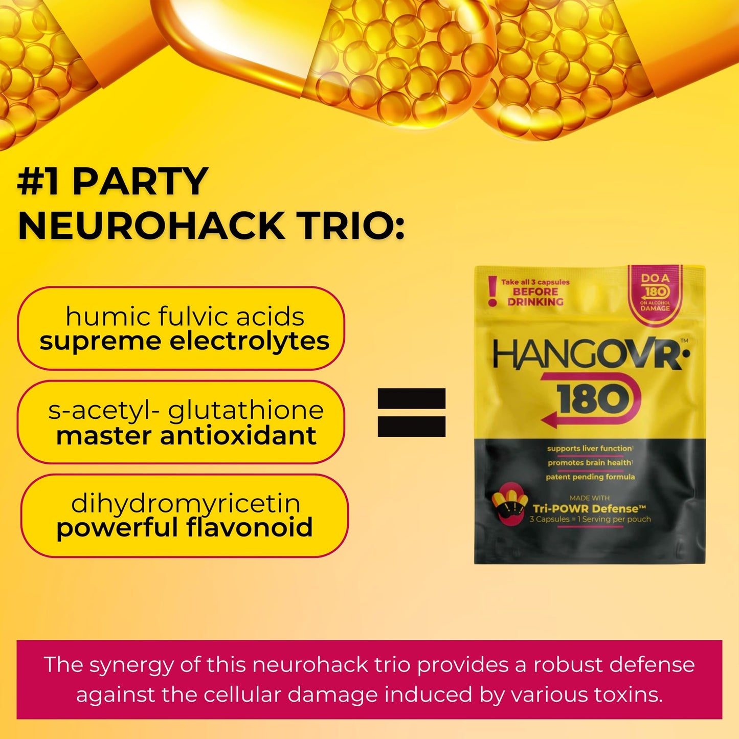 Hangovr 180 Tri-Power Before Drinking Defense - 8-Pack | Liver & Brain Support
