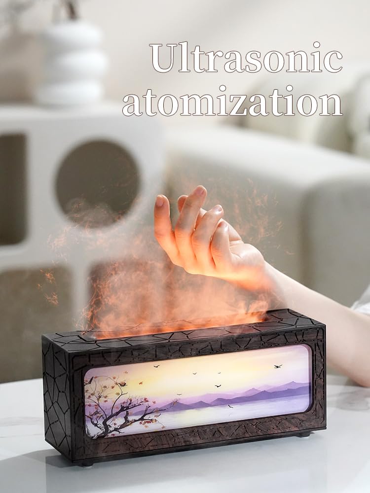HapIntlNex Essential Oil Diffuser Ultrasonic Fireplace Flame | Auto Shut-Off | 7-Color LED