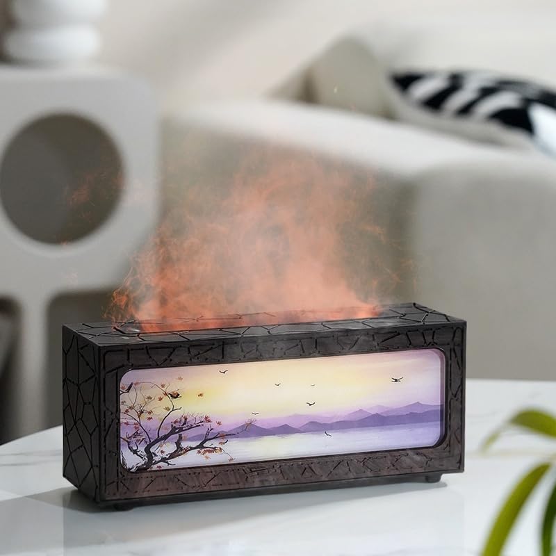 HapIntlNex Essential Oil Diffuser Ultrasonic Fireplace Flame | Auto Shut-Off | 7-Color LED
