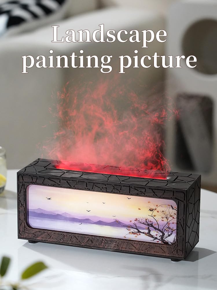 HapIntlNex Essential Oil Diffuser Ultrasonic Fireplace Flame | Auto Shut-Off | 7-Color LED