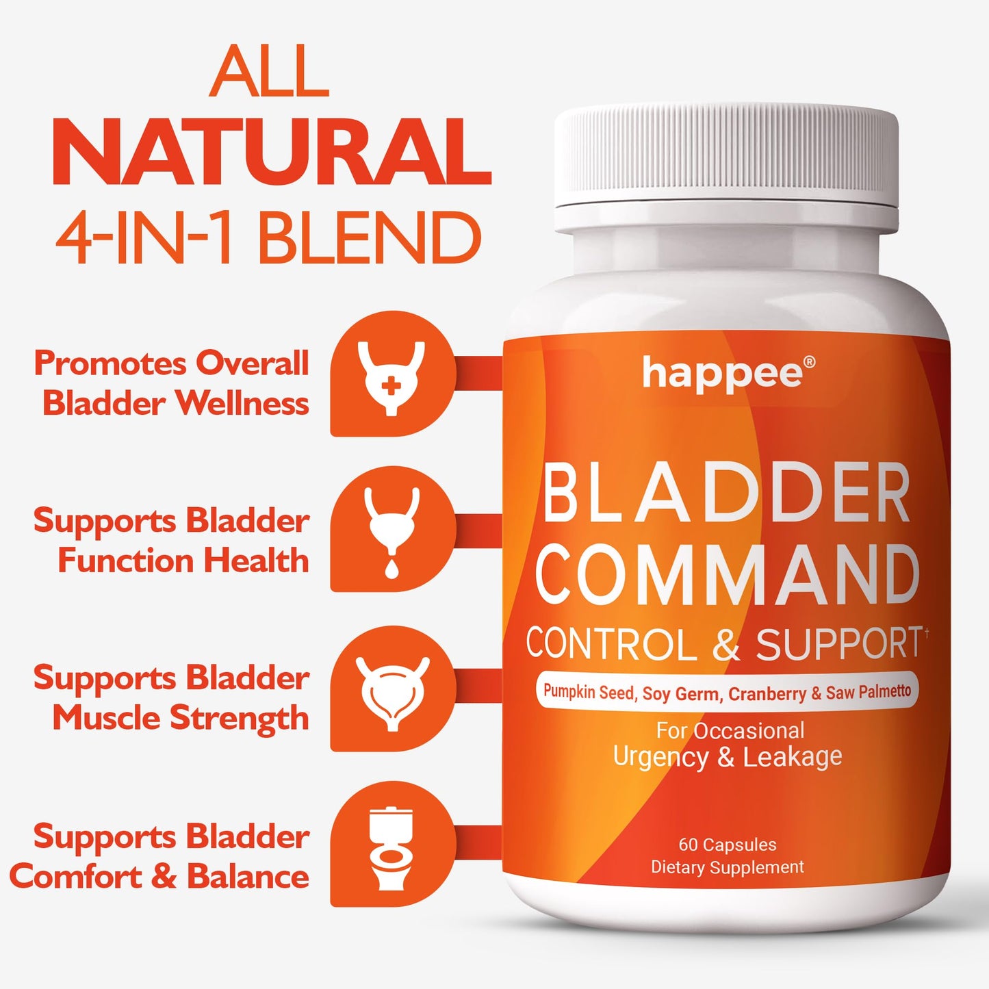 Happee Bladder Command - Bladder Control Supplement for Women & Men, 60 Capsules