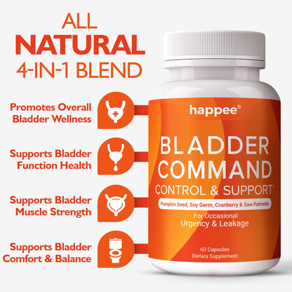 Happee Bladder Command - Bladder Control Supplement for Women & Men, 60 Capsules