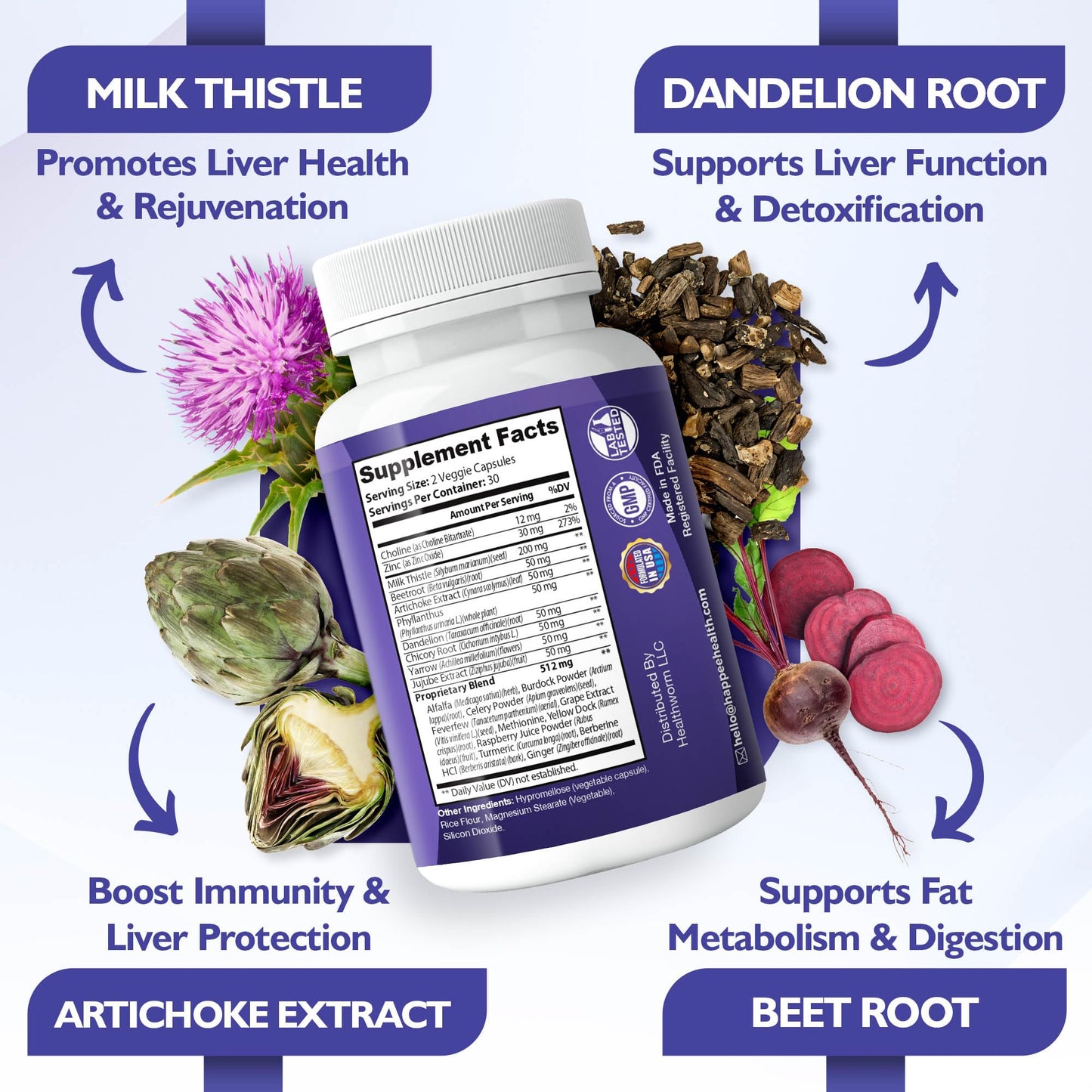 Happee Liver Cleanse Detox & Repair – Milk Thistle, Vegan, USA | 60 Caps
