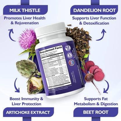 Happee Liver Cleanse Detox & Repair – Milk Thistle, Vegan, USA | 60 Caps