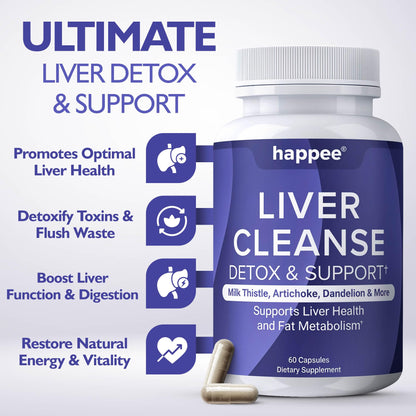 Happee Liver Cleanse Detox & Repair – Milk Thistle, Vegan, USA | 60 Caps