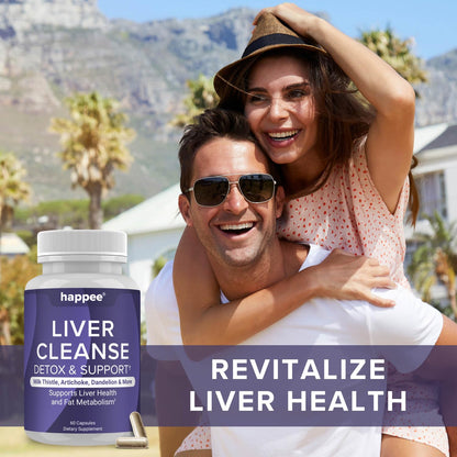 Happee Liver Cleanse Detox & Repair – Milk Thistle, Vegan, USA | 60 Caps