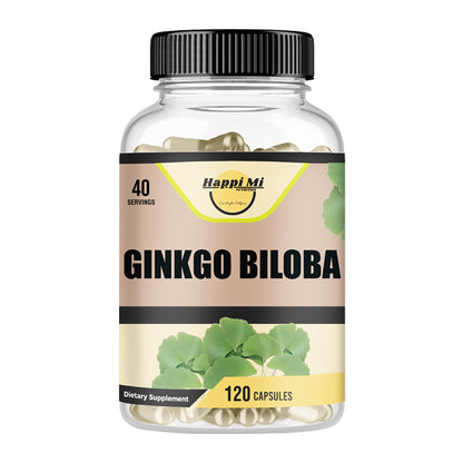 Happi Mi Nutrition Ginkgo Biloba 1800mg – Organic for Memory & Brain Function, 120 Veggie Caps, Non-GMO