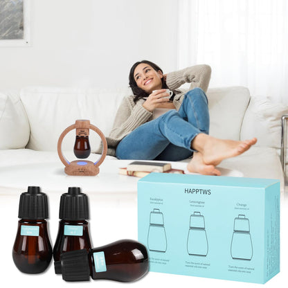 HAPPTWS Aromatherapy Essential Oil Set – 3-Piece Diffuser Oils: Eucalyptus, Lemongrass, Orange