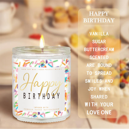 Happy Birthday Candle – Vanilla Cream 7oz Scented Candle with Sprinkles | Unique Birthday Gifts