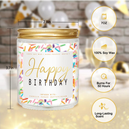 Happy Birthday Candle – Vanilla Cream 7oz Scented Candle with Sprinkles | Unique Birthday Gifts
