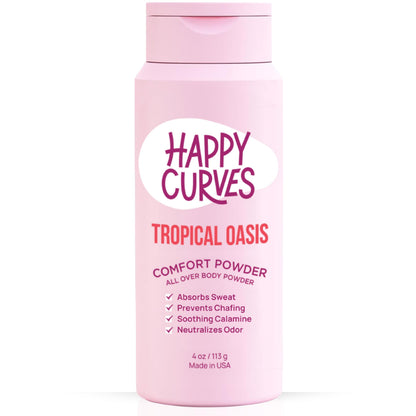 HAPPY CURVES Comfort Powder | Talc-Free Anti-Chafe Dusting Powder for Women – 4 oz Tropical Oasis