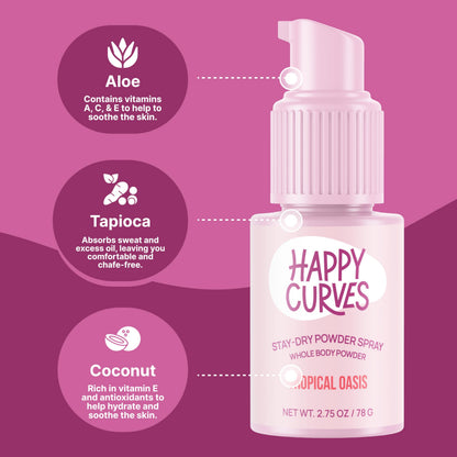 HAPPY CURVES Comfort Powder – Talc-Free Anti-Chafe Powder for Inner Thighs & Private Areas | Tropical Oasis