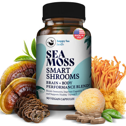 HAPPY FOX Irish Sea Moss Capsules & Mushroom Complex - 1500mg, 90 Vegan Capsules