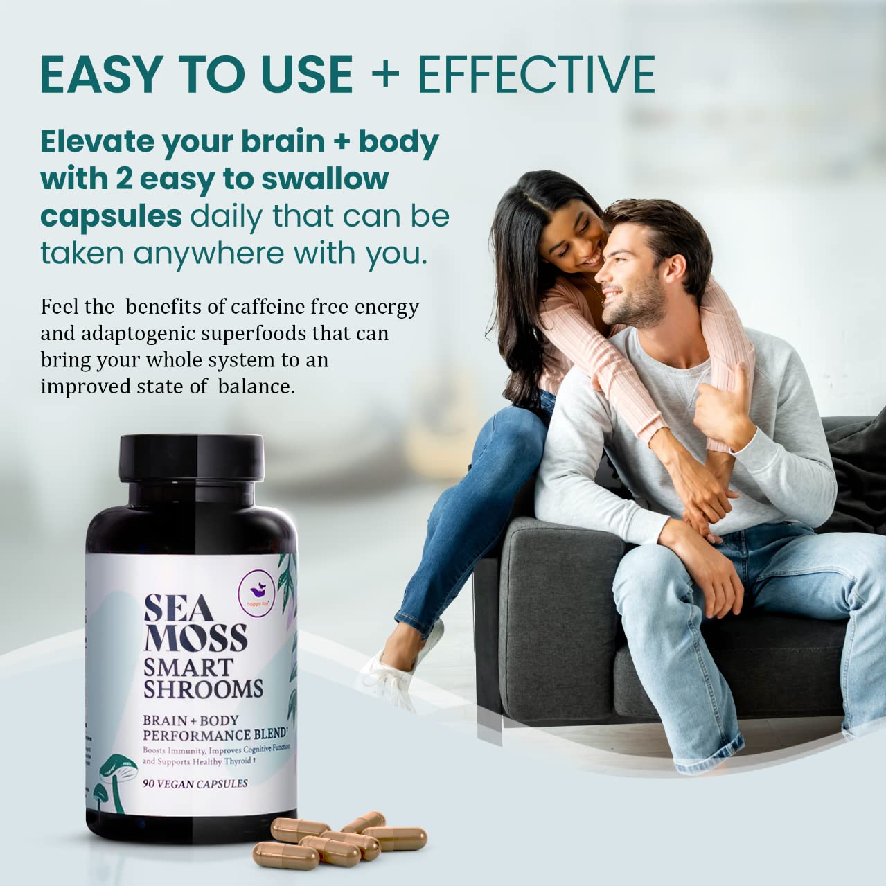HAPPY FOX Irish Sea Moss Capsules & Mushroom Complex - 1500mg, 90 Vegan Capsules