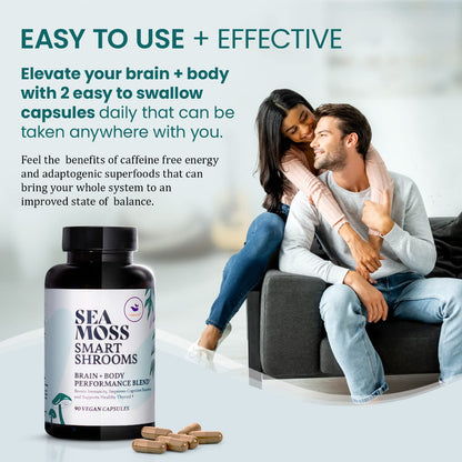 HAPPY FOX Irish Sea Moss Capsules & Mushroom Complex - 1500mg, 90 Vegan Capsules