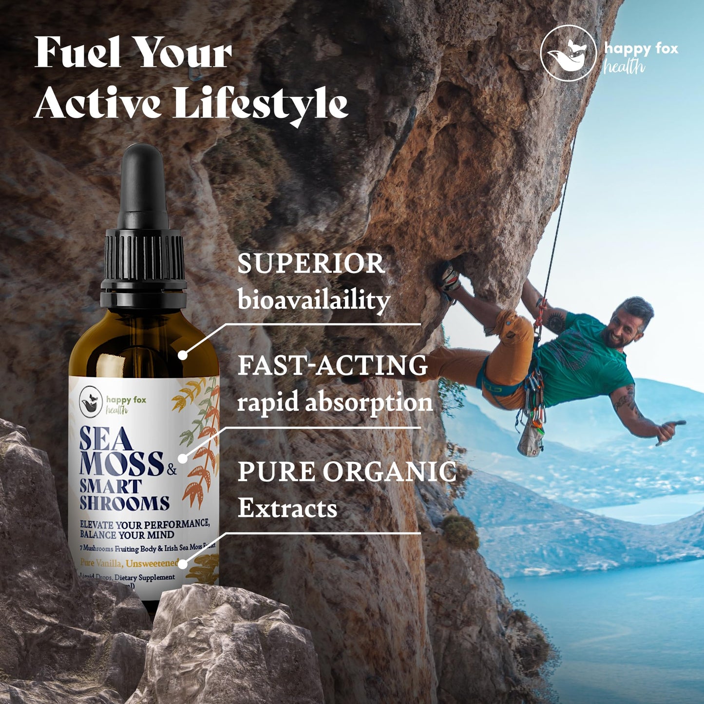 HAPPY FOX Irish Sea Moss Drops & Mushroom Tincture – 7 Adaptogenic Mushrooms