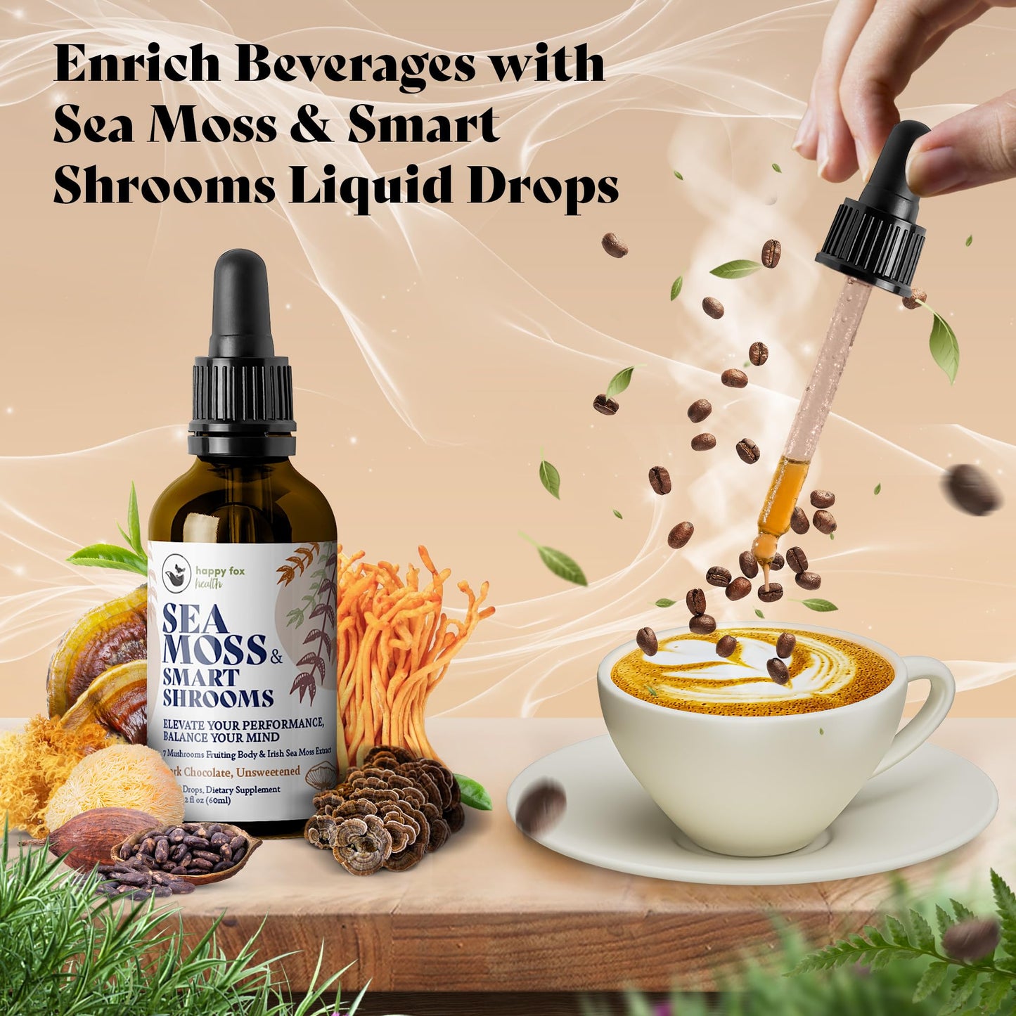 HAPPY FOX Irish Sea Moss Drops & Mushroom Tincture - 7 Adaptogenic Mushrooms