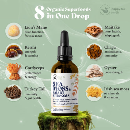 HAPPY FOX Irish Sea Moss Drops & Mushroom Tincture – 7 Adaptogenic Mushrooms