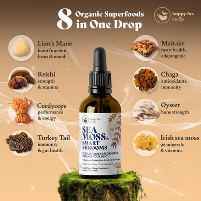 HAPPY FOX Irish Sea Moss Drops & Mushroom Tincture - 7 Adaptogenic Mushrooms