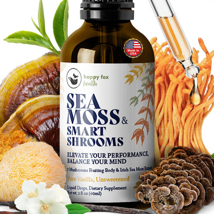 HAPPY FOX Irish Sea Moss Drops & Mushroom Tincture – 7 Adaptogenic Mushrooms