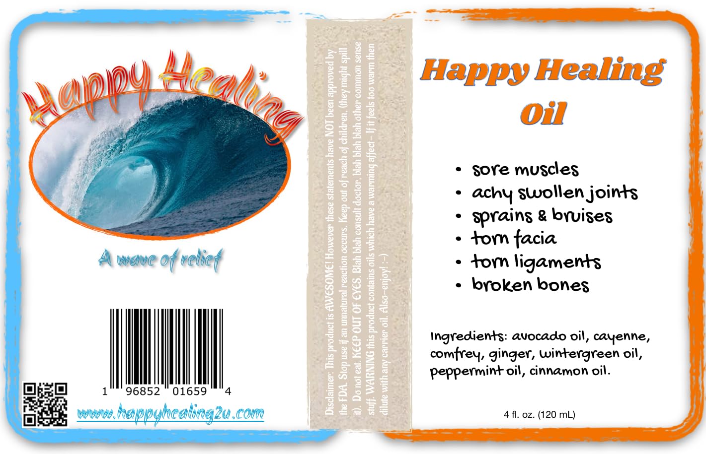 Happy Healing Oil - 4oz Glass Bottle for Muscle Tightness Relief