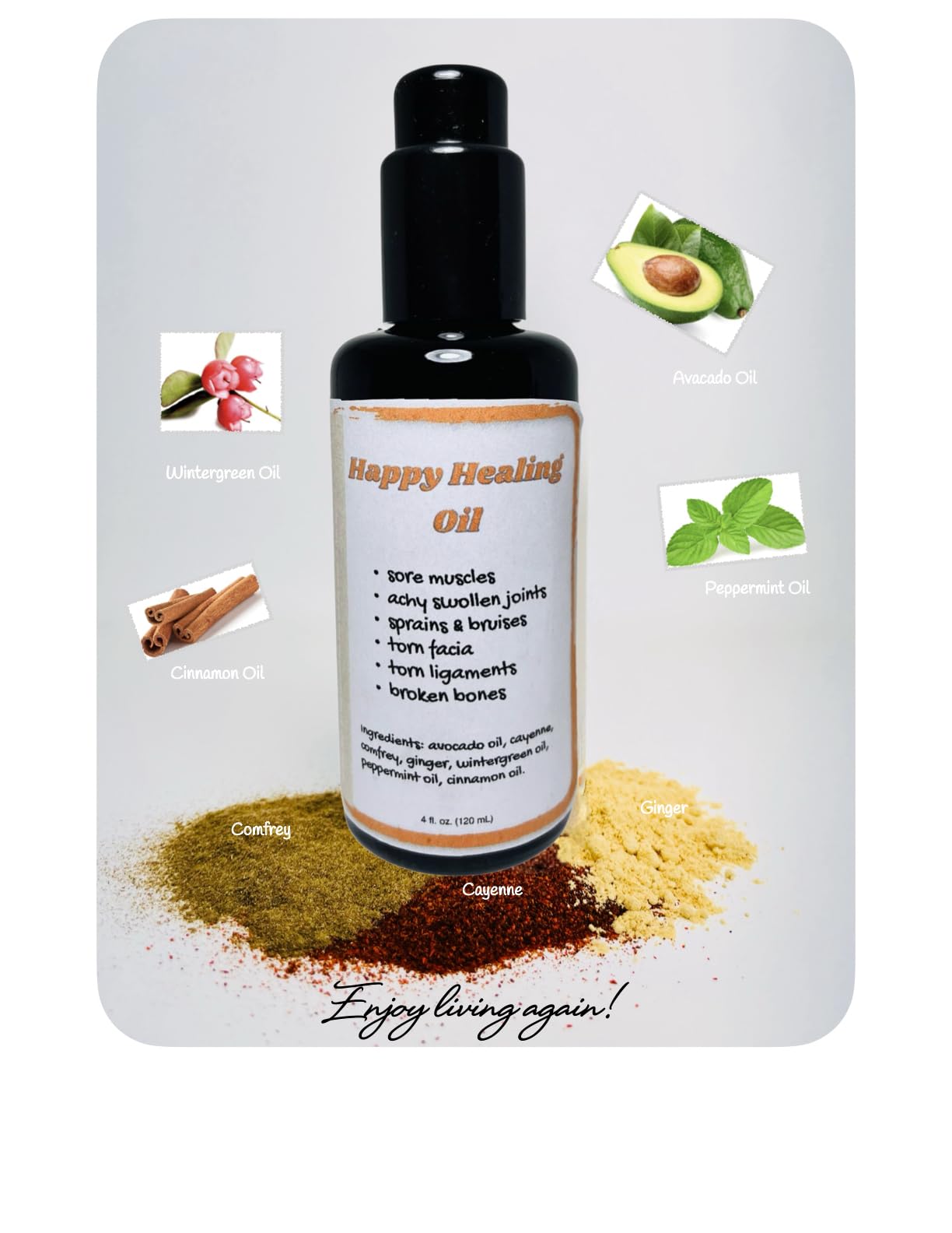 Happy Healing Oil - 4oz Glass Bottle for Muscle Tightness Relief