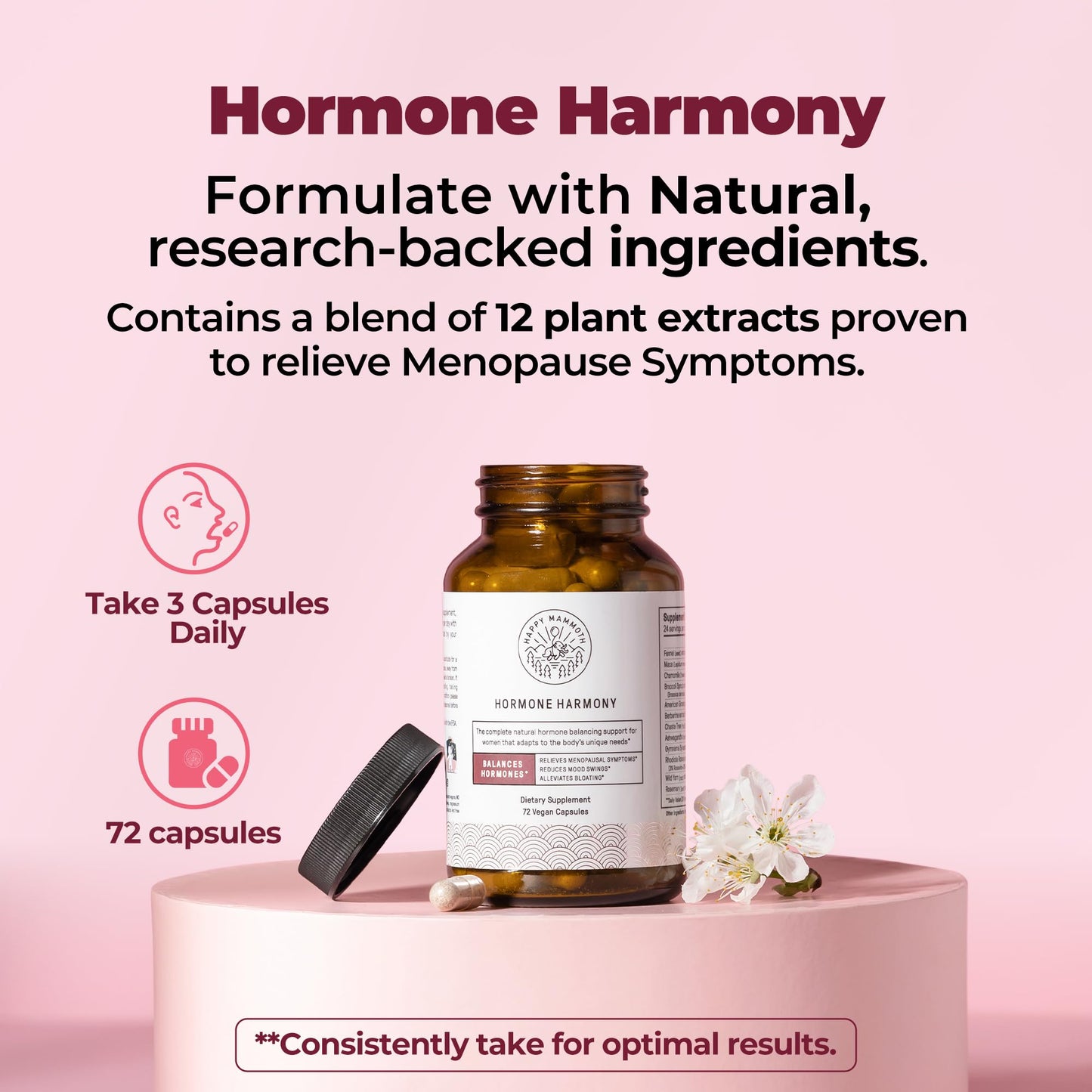 Happy Mammoth Hormone Harmony — Natural Hormonal Support for Women, 72 Capsules