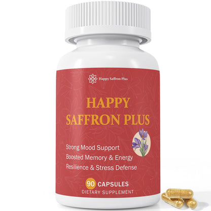 Happy Saffron Plus - 90 Vegan Capsules | Mood Balance & Eye Health | Non-GMO, Gluten Free
