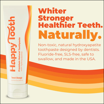 Happy Tooth Hydroxyapatite Toothpaste - Fluoride Free, Enamel Safe (4oz)
