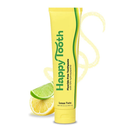 Happy Tooth Hydroxyapatite Toothpaste – Fluoride Free, Lemon Twist, 3.4 oz | For Kids, Toddlers & Adults