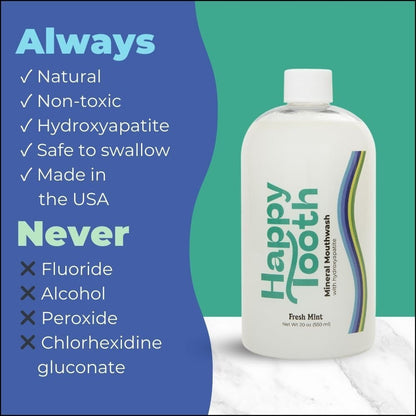 Happy Tooth Hydroxyapatite Mouthwash – Fluoride Free, Remineralizing for Enamel Strength