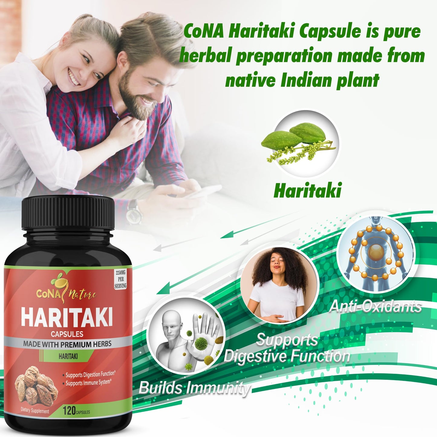 Cona Nature Haritaki Capsules 2250mg – Digestion & Regularity (120 Caps)