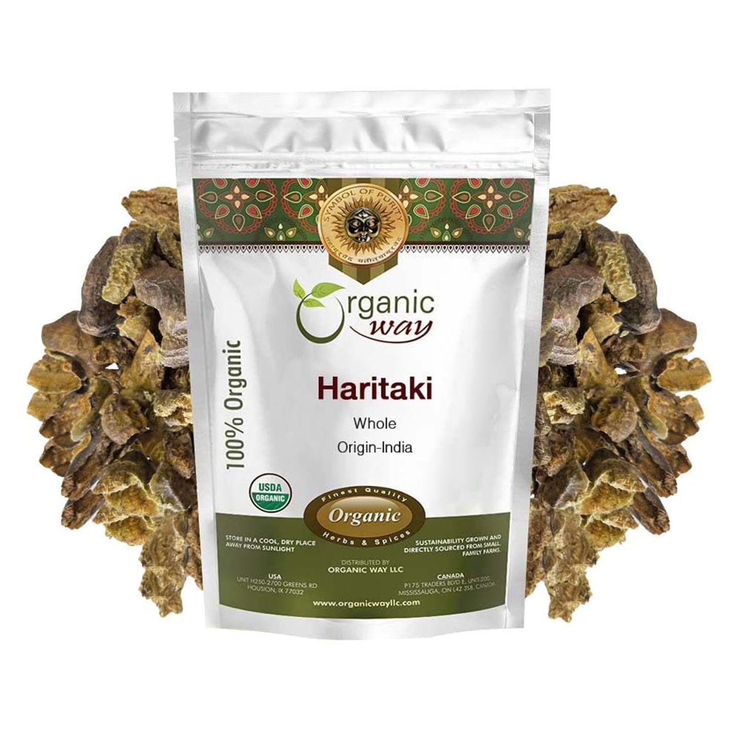 Organic Way Haritaki Whole 8 oz | Haritaki Chebulic Myrobalan | Kosher & USDA Organic | Vegan Non-GMO Gluten Free | 100% Raw from India