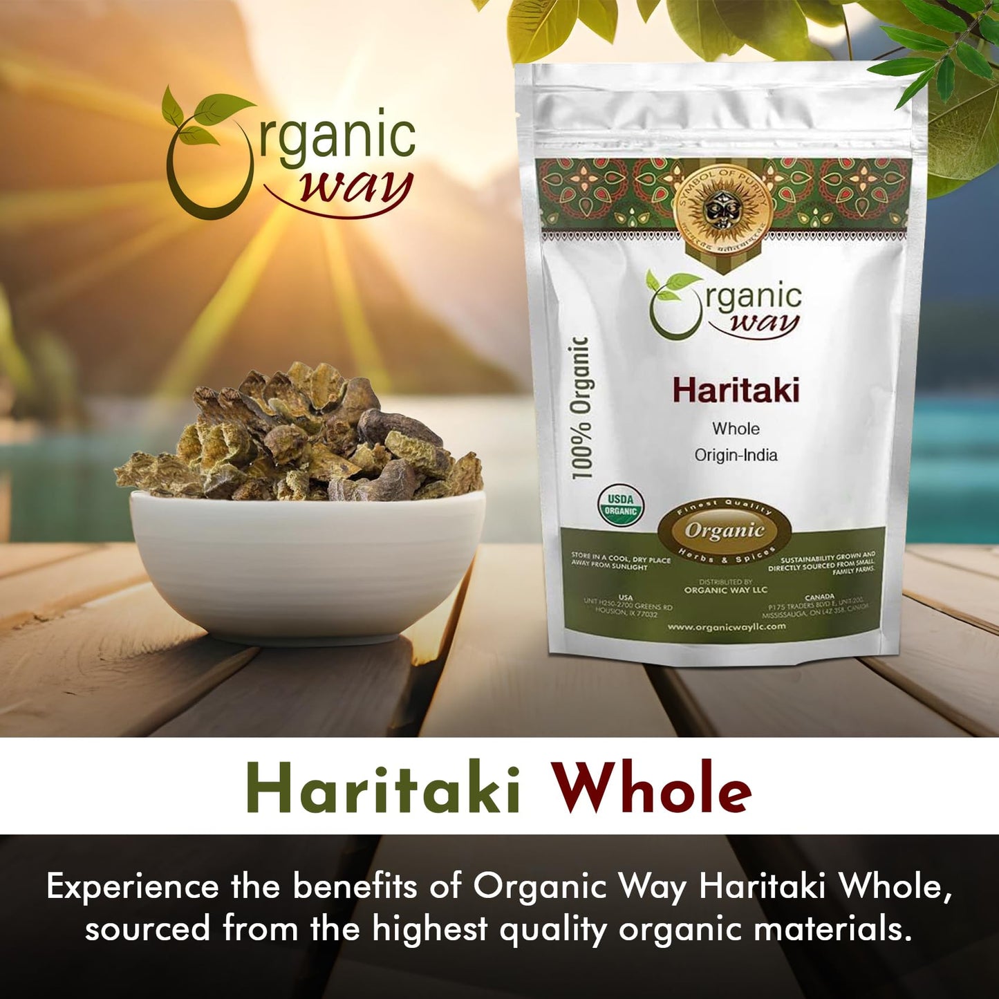 Organic Way Haritaki Whole 8 oz | Haritaki Chebulic Myrobalan | Kosher & USDA Organic | Vegan Non-GMO Gluten Free | 100% Raw from India