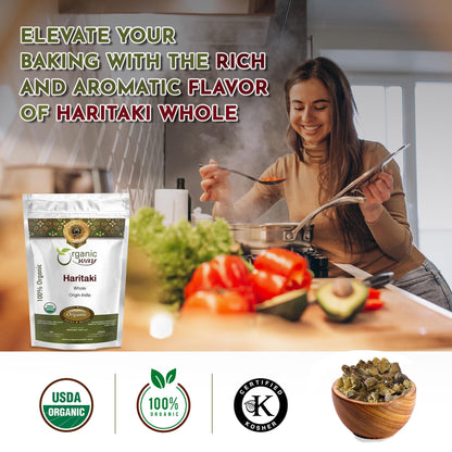 Organic Way Haritaki Whole 8 oz | Haritaki Chebulic Myrobalan | Kosher & USDA Organic | Vegan Non-GMO Gluten Free | 100% Raw from India