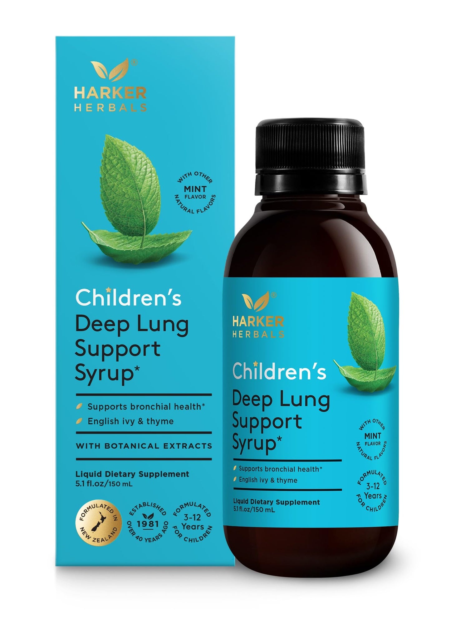 Harker Herbals Children's Deep Lung Support Syrup - Plant-Based, Natural Mint