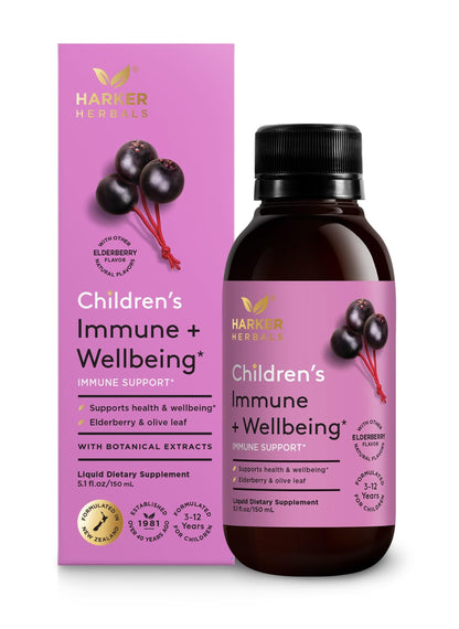 Harker Herbals Children's Immune & Wellbeing Herbal Syrup | Daily Immunity with Elderberry, Echinacea & Olive Leaf (5.1 fl oz)