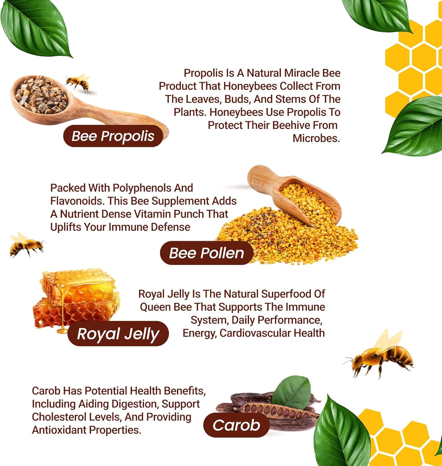 HARMONIFY Bee Pollen Propolis Royal Jelly Extract 1000mg – Immune Support Capsules